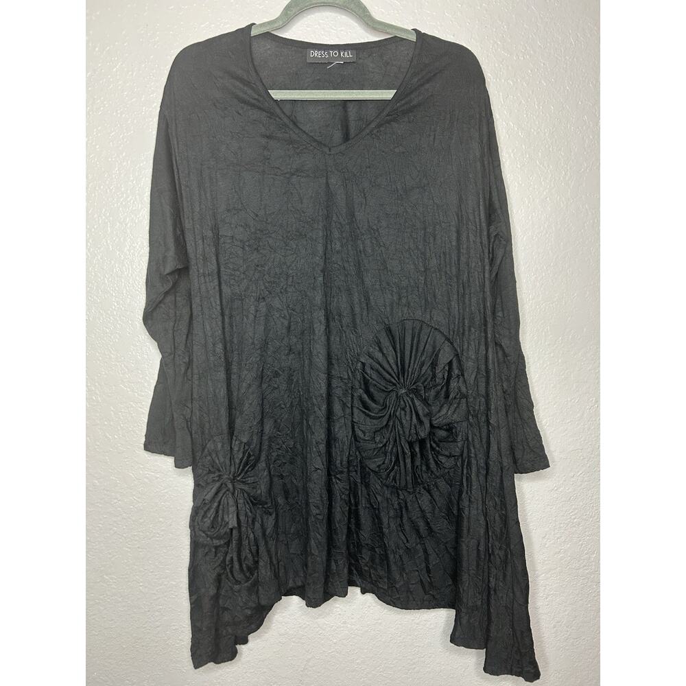 Vintage Dress To Kill Black Crinkle Tunic Lagenlook Whimsigoth Size 1